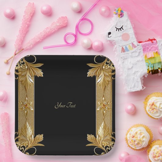 Goud Zwart Bloempapier Bord (Feest)