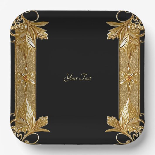 Goud Zwart  Bloempapier Bord (Voorkant)
