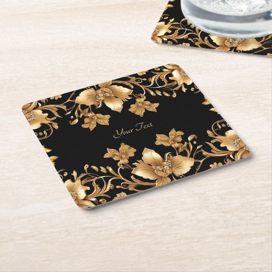 Goud Zwart  Bloempapier Onderzetter (Schuin)