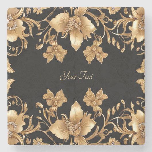 Goud Zwart  Bloemsteen Onderzetter (Voorkant)