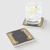 Goud Zwart  Bloemsteen Onderzetter (Zijkant)