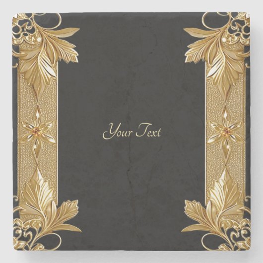 Goud Zwart  Bloemsteen Onderzetter (Voorkant)