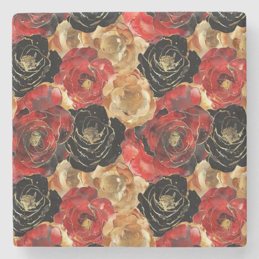 Goud Zwart Bloemstuk Bruiloft Feest  Stenen Onderzetter (Voorkant)