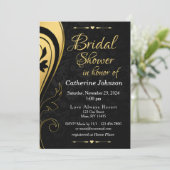 Goud Zwart Bruiloft Bruids Douche Invitation Kaart (Staand voorkant)