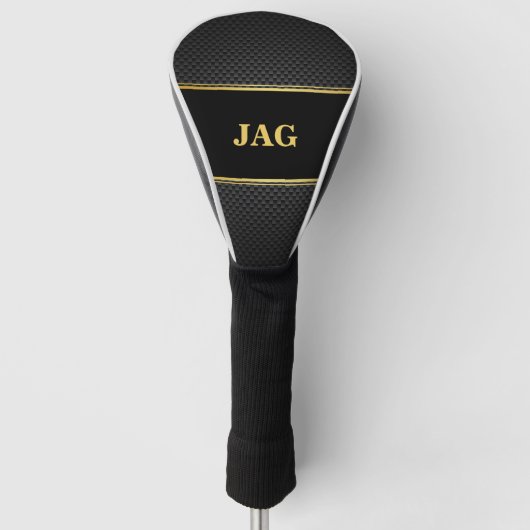 Goud Zwart Carbon Uiterlijk Met Monogram Golfheadcover (Voorkant)