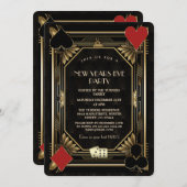 Goud Zwart Casino Vegas Gatsby Oud en Nieuw Kaart (Voorkant / Achterkant)