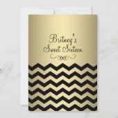 Goud & Zwart Chevron Sweet 16 Verjaardag Uitnodige Kaart (Voorkant)