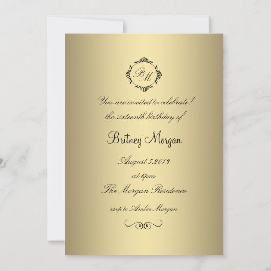 Goud & Zwart Chevron Sweet 16 Verjaardag Uitnodige Kaart (Achterkant)