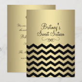 Goud & Zwart Chevron Sweet 16 Verjaardag Uitnodige Kaart (Voorkant / Achterkant)