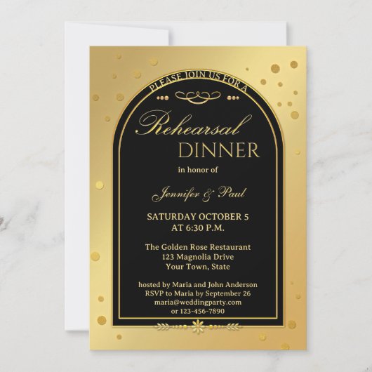 Goud Zwart Chic Confetti repetitie diner Kaart (Voorkant)