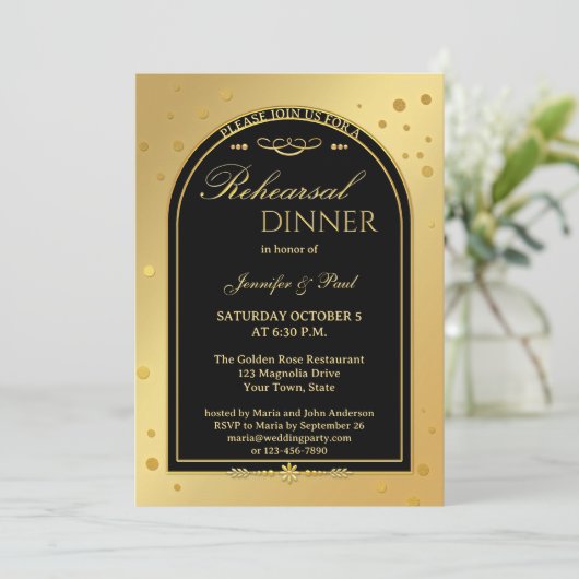 Goud Zwart Chic Confetti repetitie diner Kaart (Staand voorkant)