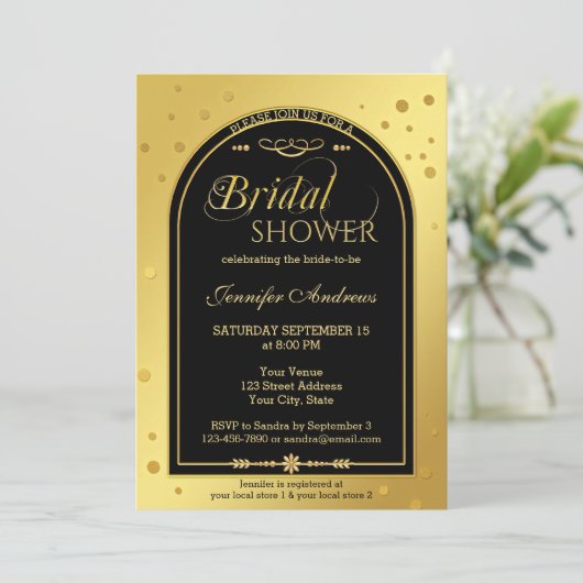 Goud Zwart Chic Confetti Vrijgezellenfeest Kaart (Staand voorkant)