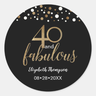 Goud zwart confetti 40 en Fabulous 40th Verjaardag Ronde Sticker