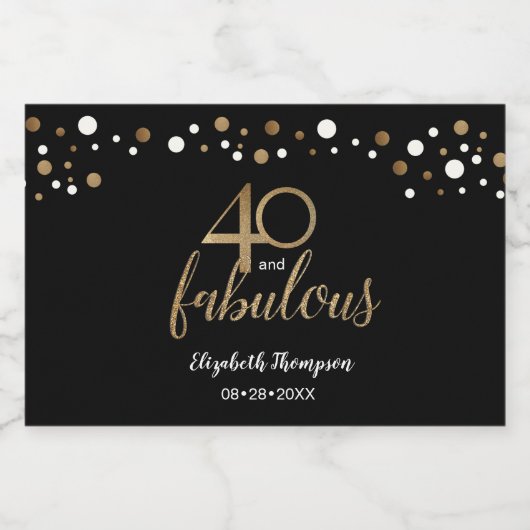 Goud zwart Confetti 40 en Fabulous Sparkling Wijnetiket (Enkel label)