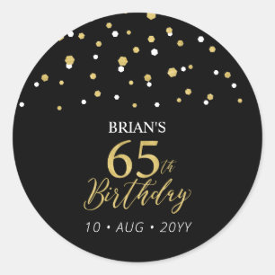 Goud & Zwart Confetti 65e Verjaardag Party Favor Ronde Sticker