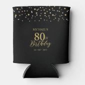 Goud & Zwart Confetti 80ste Verjaardagsfeestje Blikjeskoeler (Voorkant)
