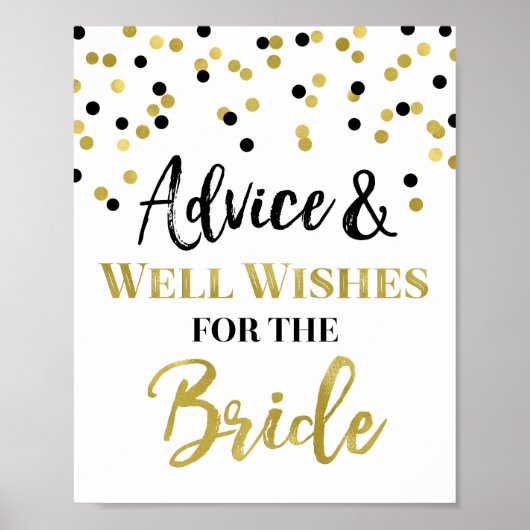 Goud Zwart Confetti Advies voor de Bruid Bord Poster (Voorkant)