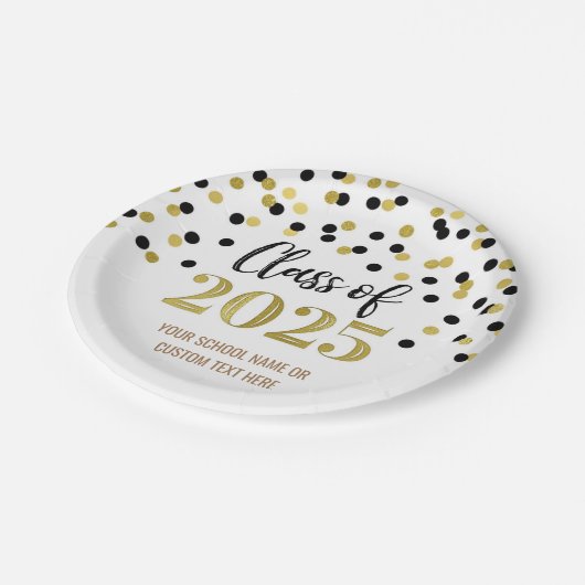 Goud Zwart Confetti Afstuderen 2025 Papieren Bordje (Gekanteld)