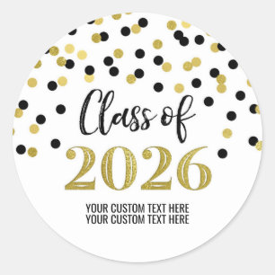 Goud Zwart Confetti Afstuderen 2026 Ronde Sticker