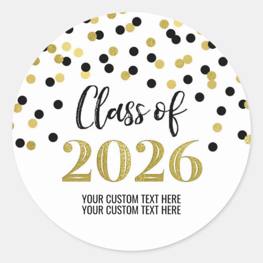 Goud Zwart Confetti Afstuderen 2026 Ronde Sticker (Voorkant)