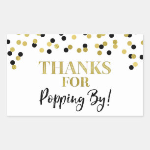 Goud Zwart Confetti Bedankt voor Popping By Rechthoekige Sticker