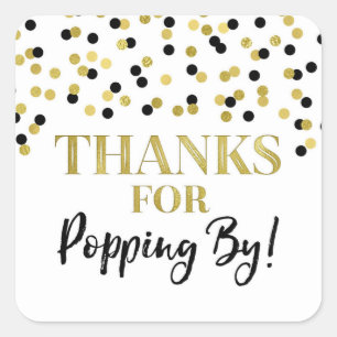 Goud Zwart Confetti Bedankt voor Popping By Vierkante Sticker