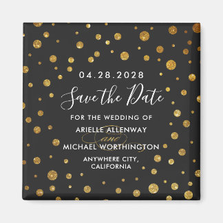 Goud Zwart Confetti Bruiloft Save the Date Magnets Magneet