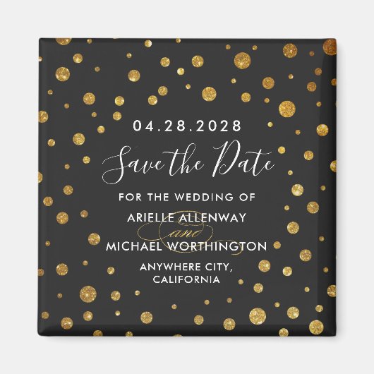 Goud Zwart Confetti Bruiloft Save the Date Magnets Magneet (Voorkant)