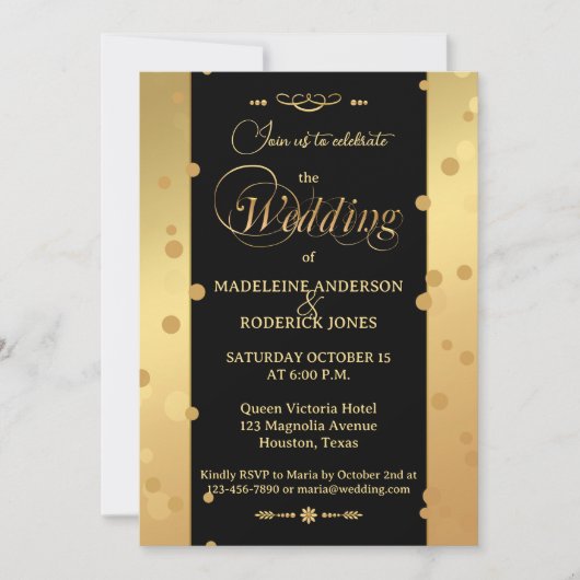 Goud Zwart Confetti Glam Bruiloft Kaart (Voorkant)