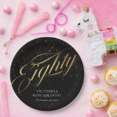 Goud Zwart Confetti Glitter 80e Verjaardag Papieren Bordje (Feest)