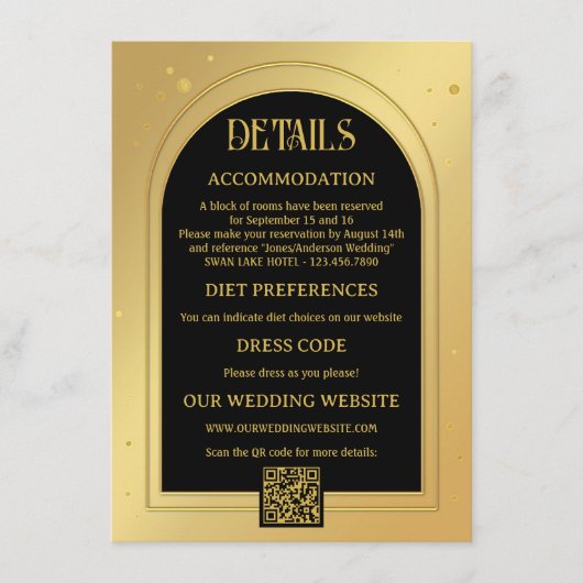 Goud Zwart Confetti Glitter Bruiloft Informatiekaartje (Voorkant)