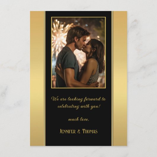 Goud Zwart Confetti Glitter Bruiloft Informatiekaartje (Achterkant)