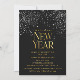 Goud Zwart Confetti Oud en Nieuw Feest Kaart