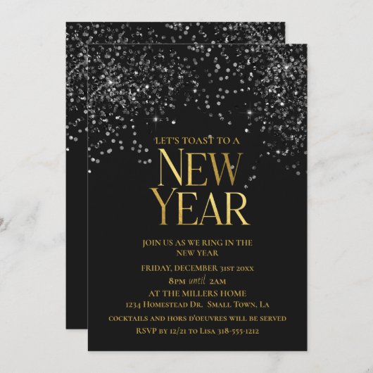 Goud Zwart Confetti Oud en Nieuw Feest Kaart (Voorkant / Achterkant)