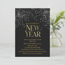 Goud Zwart Confetti Oud en Nieuw Feest Kaart