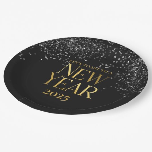 Goud Zwart Confetti Oud en Nieuw Feest Papieren Bordje (Gekanteld)
