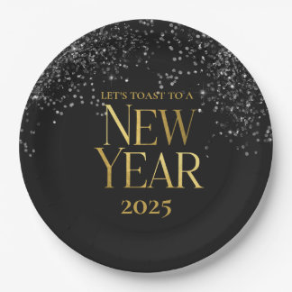 Goud Zwart Confetti Oud en Nieuw Feest Papieren Bordje