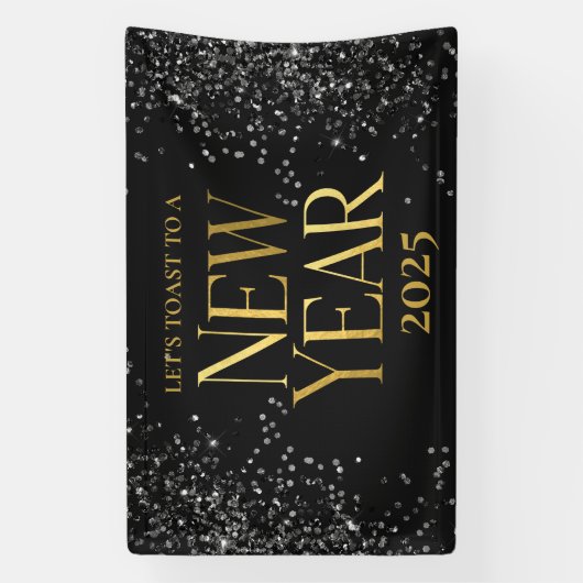 Goud Zwart Confetti Oud en Nieuw Feest Spandoek (Verticaal)