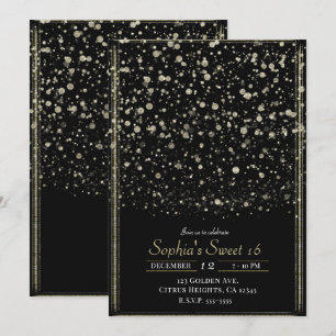 Goud & Zwart Confetti Spatpatroon Zoete 16 Feest Kaart