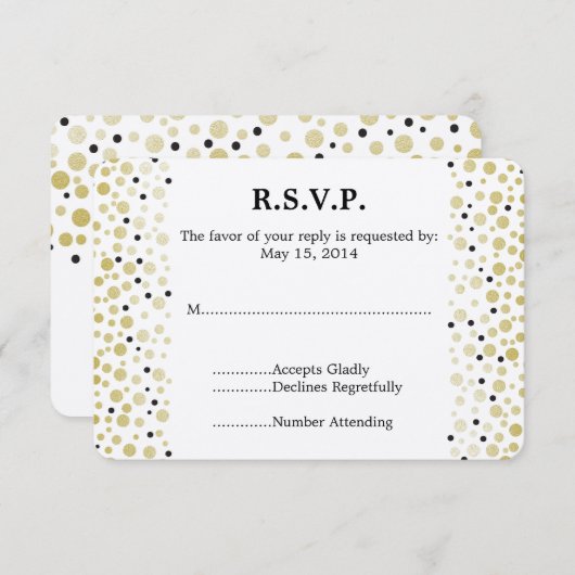 Goud Zwart Confetti Stippen Bruiloft RSVP (Voorkant / Achterkant)
