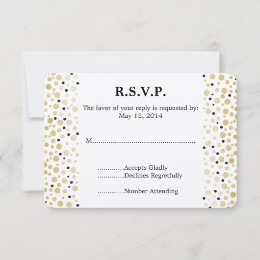 Goud Zwart Confetti Stippen Bruiloft RSVP (Voorkant)