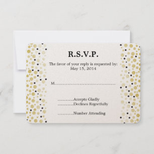 Goud Zwart Confetti Stippen Bruiloft RSVP Kaartje