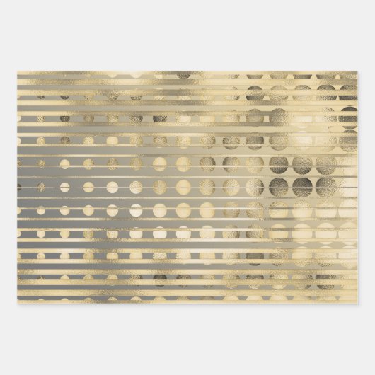 Goud zwart confetti strepen elegant vormig patroon inpakpapier vel (Voorkant 3)