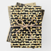 Goud zwart confetti strepen elegant vormig patroon inpakpapier vel (In situ)