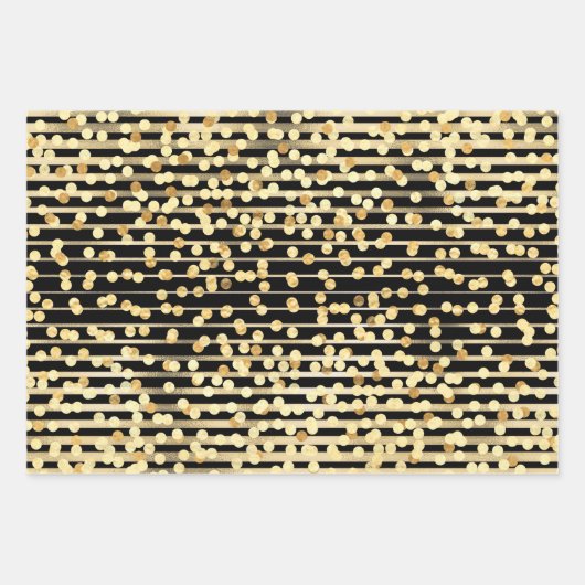 Goud zwart confetti strepen elegant vormig patroon inpakpapier vel (Voorkant)