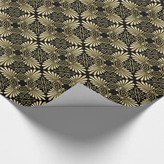 Goud Zwart Damask Art Deco Fan Cadeaupapier (Hoek)