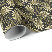  Goud Zwart Damask Art Deco Fan Cadeaupapier (Rol Hoek)