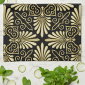 Goud Zwart Damask Art Deco Fan Theedoek (Gevouwen)