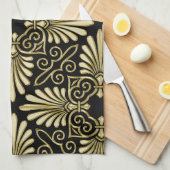 Goud Zwart Damask Art Deco Fan Theedoek (Quarter Fold)