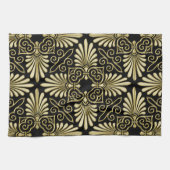  Goud Zwart Damask Art Deco Fan Theedoek (Horizontaal)